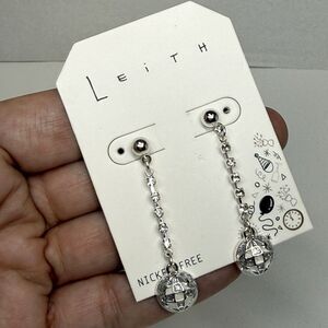 Leith Nordstrom Silver Tone Rhinestone Chain Dangle Disco Ball Earrings New